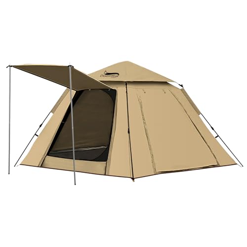 DesertFox テント ワンタッチ 3-4人/4-6人用 4000mm耐水圧 テント 前室あり キャンプテント コンパクト軽軽量 撥水加工素材 自立式 二重層構造 4シーズン 簡単設営 初心者向け UVカット 通気防風防雨 収納袋付き(カーキ,Large)